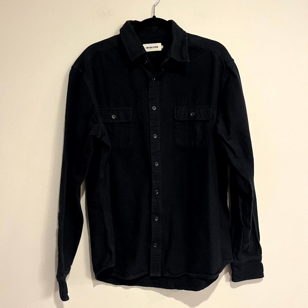 Taylor Stitch Shirt Button Down Flannel Black 100% Organic Cotton Mens 44 XL